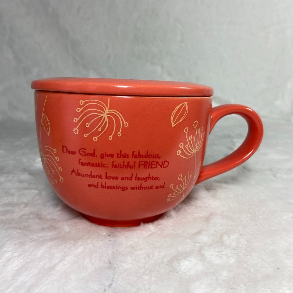 Abbey Press Mug With Lid/Coaster Psalm 4:7 Coffee Cup Prayer For My Friend Coral